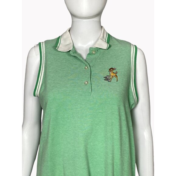 Vintage Disney Store Bambi Sleeveless Polo Shirt M Green Cotton - Picture 2 of 8